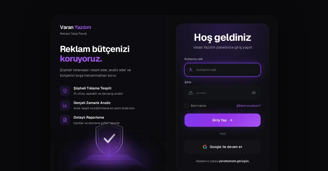 Çekici Panel örnek yönetim ekranı