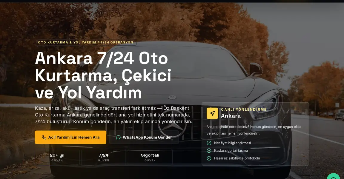 Öz Başkent Oto Kurtarma site görüntüsü